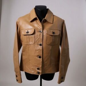 Cripple Creek Leather Jacket Women's Size M Trucker western Style Tan/Camel